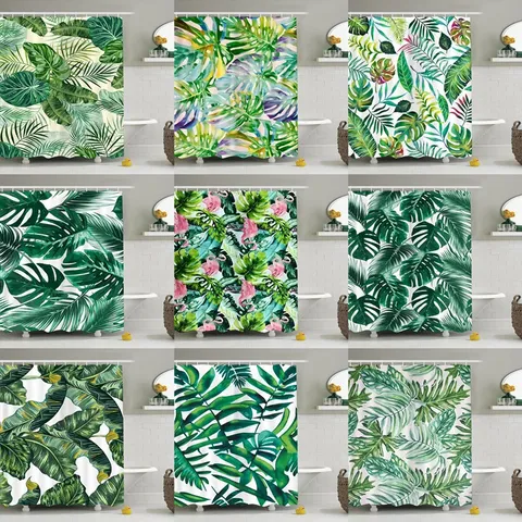 Waterproof Shower Curtain Tropical Plant Flamingo Digital Print Fabric Bathroom Partition Curtain Washable Home Decor