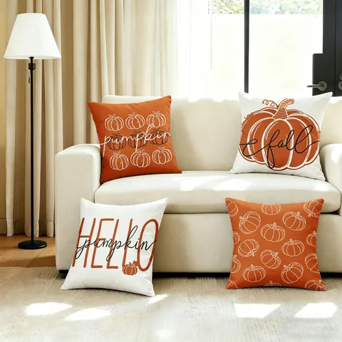 Halloween Autumn Pumpkin Line Print Pillow Cover Nordic Style Living Room Home Decor Square Cushion Cover Without Core