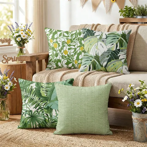 Green Tropical Plant Leaf Geometric Sofa Throw Pillow Cover Nordic Decorative Cushion Cover For Living Room Bedroom Home Decor