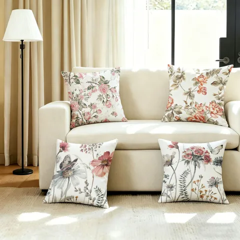 Vintage Rose Butterfly Throw Pillow Cover American Country Floral Sofa Cushion Polyester Home Decorative Pillowcase