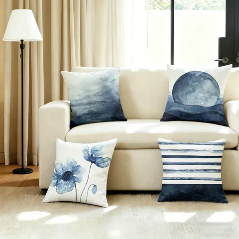 Nuevo Arte Estilo Nórdico Paisaje de Tinta Floral Geométrico Funda de Cojín de Poliéster Funda de Almohada Decorativa Para Sofá Cama