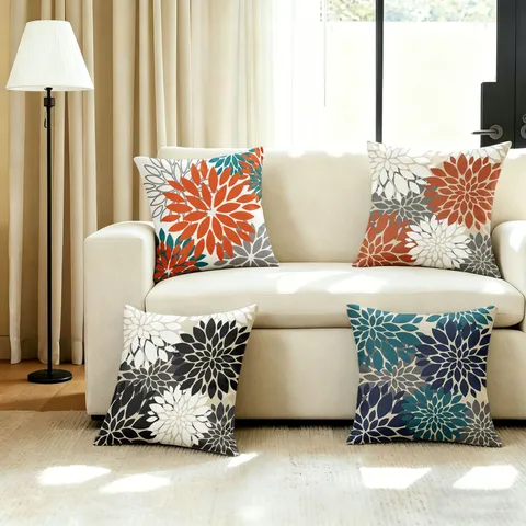 Bohemian Dahlia Floral Pattern Polyester Pillow Cover Decorative Square Throw Pillowcase For Living Room Sofa Bed Home Decor