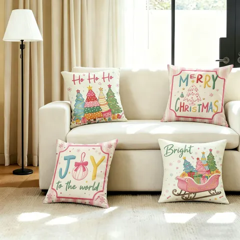 Rosa Weihnachtsbaum Kissenbezug Süßer Cartoon Festlicher Kissenbezug Polyester Dekorative Kissenhülle Für Sofa