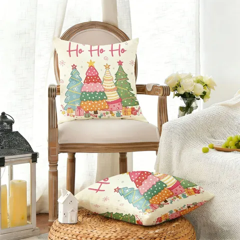 Rosa Weihnachtsbaum Kissenbezug Süßer Cartoon Festlicher Kissenbezug Polyester Dekorative Kissenhülle Für Sofa
