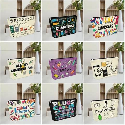 Portable Canvas Storage Bag Cartoon Print Makeup Pouch Travel Organizer Zipper Toiletry Bag For Daily Essentials