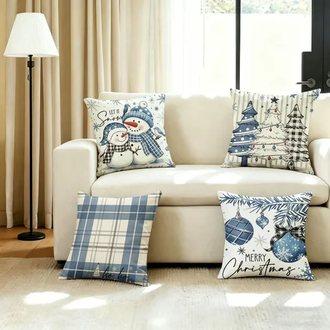 Nordic Christmas Festive Sofa Decorative Pillow Cover Snowman Tree Print Pillowcase Holiday Home Decor