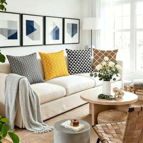 Nordic Geometric Grid Cushion Cover Retro Living Room Sofa Bedside Decorative Pillow Case Without Core