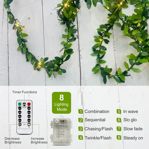 Green Leaf LED Copper Wire Ivy Decorative String Light Solar Fairy Lights For Christmas Garden Outdoor Party Home Decor