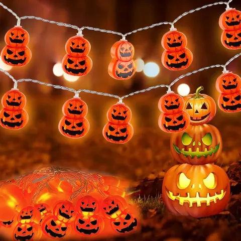 LED Pumpkin String Lights Halloween Decorative Battery Powered Warm Light Hanging Garland for Party Home Decor
