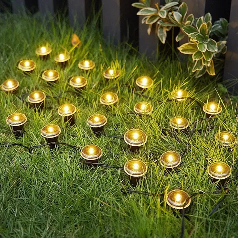 Solar Powered LED Ground Insert Lawn Light Outdoor Garden Landscape String Light Waterproof Warm Lighting Yard Decor