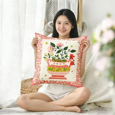 Bohemian Vintage Floral Plaid White Dove Printed Linen Cushion Cover Decorative Pillowcase For Home Living Room