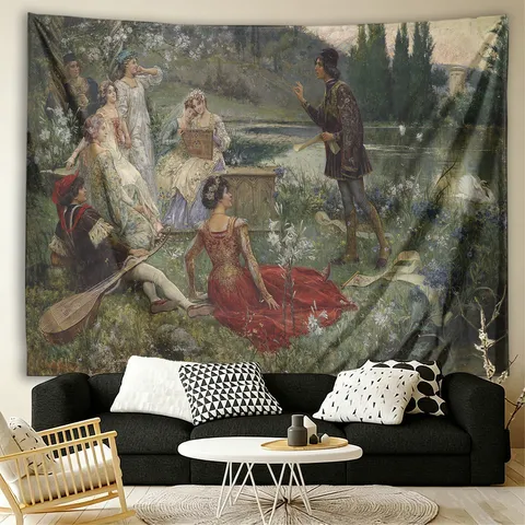 European Classical Oil Painting Tapestry Vintage Art Wall Hanging Background For Bedroom Living Room Dorm Home Decor
