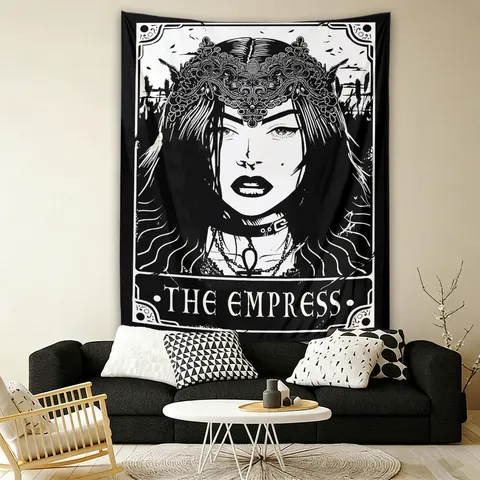 Tarot Death Moon Tapestry Gothic Black And White Wall Hanging Aesthetic Tapestry For Bedroom Living Room Home Decor