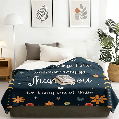 Stile Europeo Coperta in Pile Morbida e Confortevole Con Citazione di Gratitudine Stampa Floreale Coperta per Tutte le Stagioni Regalo