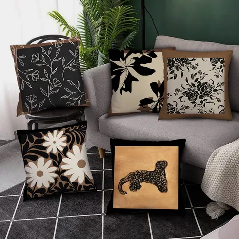 Retro Bloemen Plant Luipaard Art Print Kussensloop Vintage Esthetiek Thuis Decoratieve Bank Kussen Hoes
