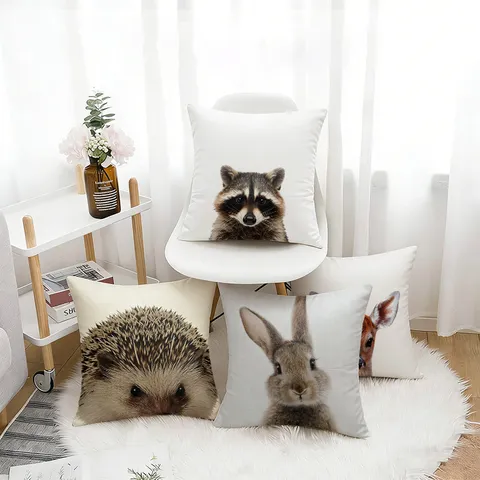 Noords Realistisch Dierenhoofd Kussensloop Linnen Textuur Konijn Egel Jachtluipaard Kussenhoes Huis Decor