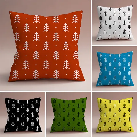 Housse de Coussin Carrée en Polyester Imprimé Géométrique Arbre de Pin Minimaliste Housse de Coussin Décorative Pour Canapé Lit Décoration Intérieure