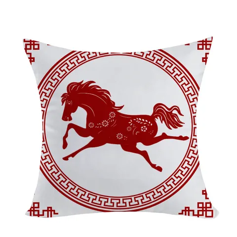 Chinese New Year Throw Pillow Cover Zodiac Horse Decorative Cushion Case Polyester Peach Skin Sofa Home Decor