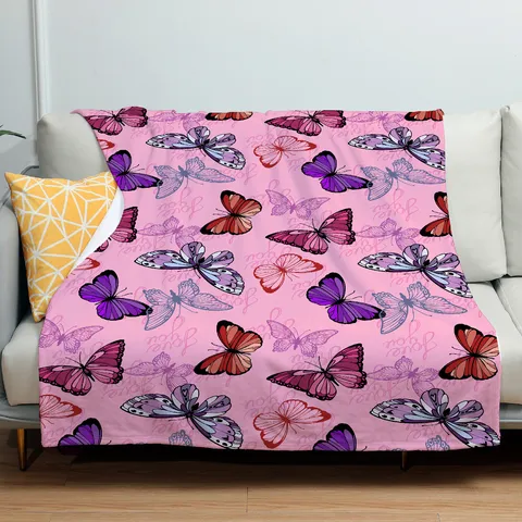 Purple Butterfly Print Flannel Blanket Soft Warm Bed Cover Summer Air Conditioning Throw Blanket For Home Car