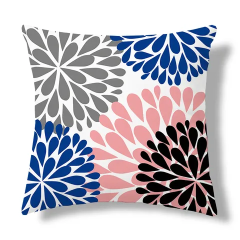 Modern Geometric Floral Print Pillow Case Polyester Peach Skin Velvet Linen Cushion Cover For Sofa Car Home Decor