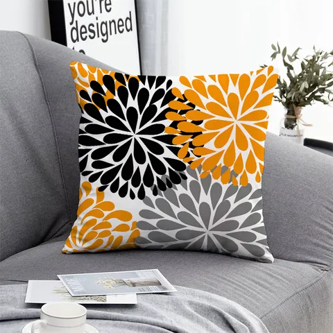 Modern Geometric Floral Print Pillow Case Polyester Peach Skin Velvet Linen Cushion Cover For Sofa Car Home Decor