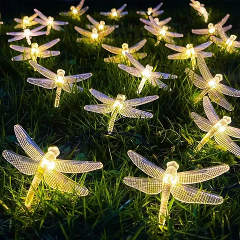 LED Dragonfly String Lights Outdoor Garden Patio Decorative Fairy Lights Warm And Multi-Color Lighting Party Decor