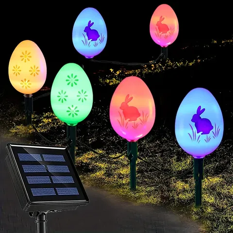 Outdoor Solar Easter Egg String Lights Bunny Floral Decorative Fairy Lights For Garden Yard Patio Party