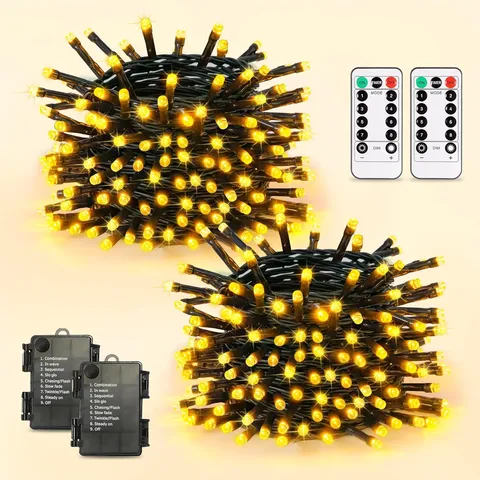 LED Christmas String Lights Battery Operated Remote Control Waterproof Fairy Lights for Holiday Party Decor Warm Light