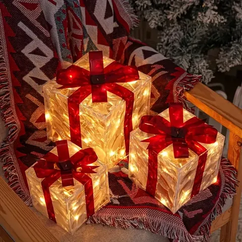 Faltbare Leuchtende Weihnachtsgeschenkbox Transparente LED Beleuchtete Geschenkschachten Festliche Heimdekoration Für Feiertagsparty