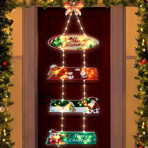 Christmas Hanging LED Door Sign String Lights UV Printed Holiday Party Decoration Lights