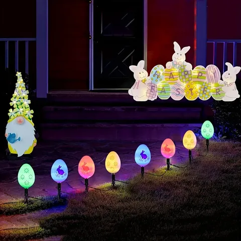 Outdoor Solar Easter Egg String Lights Bunny Floral Decorative Fairy Lights For Garden Yard Patio Party