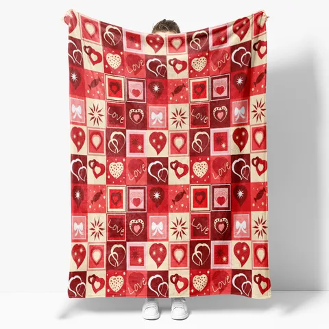 Coperta in Flanella con Cuore d'Amore per San Valentino Coperta in Pile Morbida e Calda per Divano Letto Soggiorno Camera da Letto Decorazione