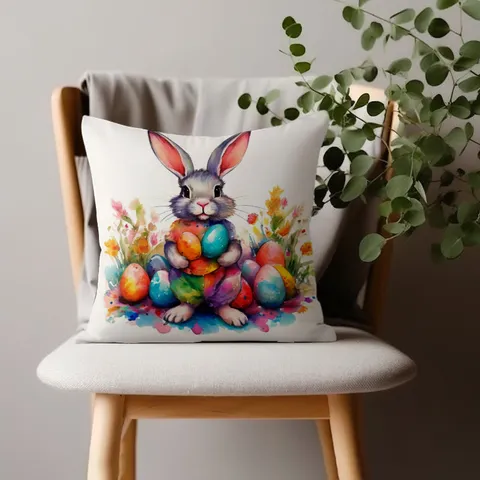 Housse de Coussin Lapin de Pâques Lapin Floral Housse de Coussin Polyester Canapé Lit Housse Décorative