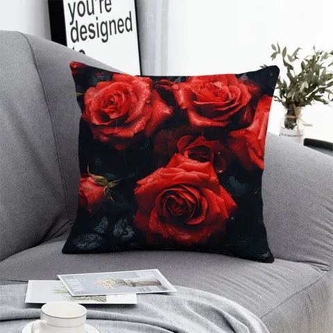 Valentines Day Red Rose Pillow Cover Modern Polyester Cushion Cover For Home Sofa Bedroom Living Room Decor