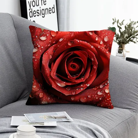 Valentines Day Red Rose Pillow Cover Modern Polyester Cushion Cover For Home Sofa Bedroom Living Room Decor