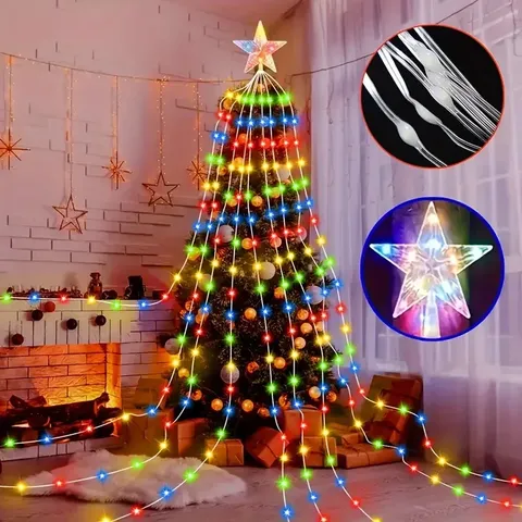 LED Waterfall String Lights USB Powered Remote Control Fairy Lights Christmas Tree Hanging Decor Outdoor Lighting