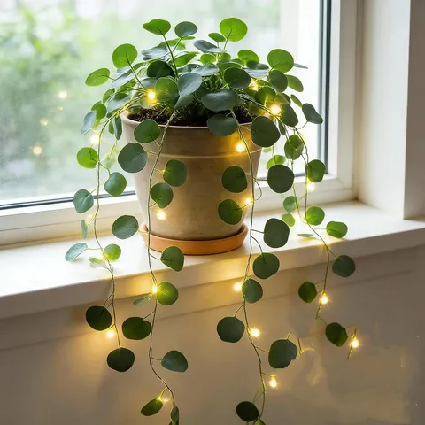 Artificial Eucalyptus Leaf LED String Lights Green Vine Fairy Lights For Wedding Party Home Wall Decor Battery Powered