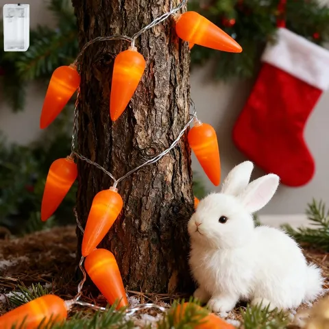 Guirlande de Luces LED de Zanahoria de Pascua Funciona con Pilas Lindo Conejito Luces de Hadas para Dormitorio Fiesta Hogar Decoración