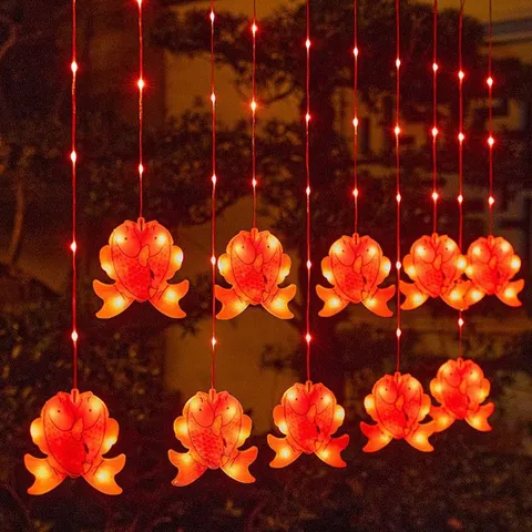 LED Red Lantern Curtain Lights Festive String Lights Hanging Fairy Lights For Party Balcony Holiday Decor