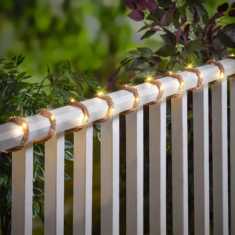 Solar Hemp Rope LED String Lights Waterproof Outdoor Garden Patio Christmas Holiday Party Ambient Lighting