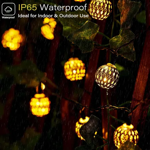Solar LED String Lights Moroccan Ball Iron Hollow Fairy Lights Waterproof Outdoor Garden Christmas Party Decorative Lighting
