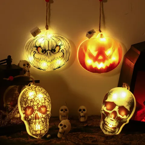 Halloween LED Hanging Light Skull Pumpkin Witch Bat Owl Festival Party Decor Lamp