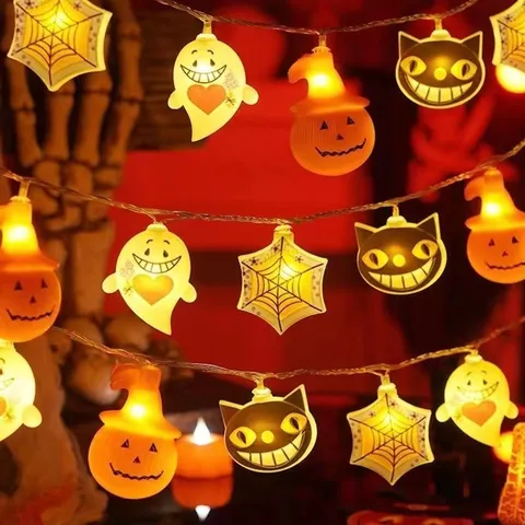 Halloween LED String Lights Witch Hat Black Cat Pumpkin Ghost Festive Decorative Fairy Lights For Party Home Decor