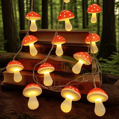 LED Mushroom String Lights Cute Cartoon Fairy Lights Battery Powered Warm White For Room Indoor Holiday Party Decor