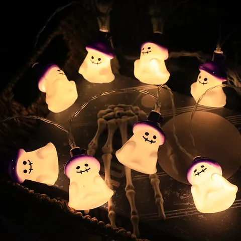 Halloween LED String Lights Ghost Pumpkin Skull Bat Witch Hanging Decor Battery USB Powered Fairy Lights