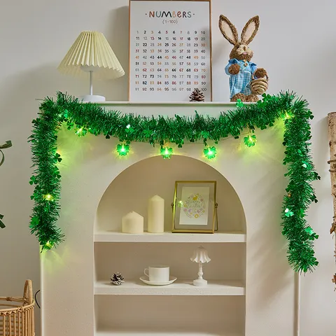 Festive Easter Egg Valentine Heart St Patrick Clover Tinsel Garland LED String Lights Battery Operated Party Home Decor