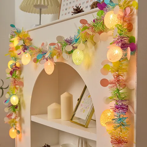 Festive Easter Egg Valentine Heart St Patrick Clover Tinsel Garland LED String Lights Battery Operated Party Home Decor
