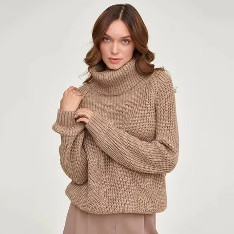 Damen Casual Rollkragen Langarm Locker Verdickter Strickpullover Winter Warmer Pullover