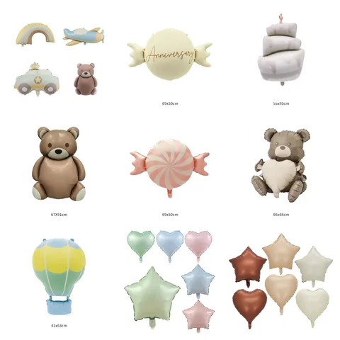 Palloncini in Foglia di Alluminio Opaco Retrò Coreano Stile Ins Morandi a Forma di Orso Aereo Cuore Stella per Decorazione Festa Matrimonio Compleanno Regali Bambini
