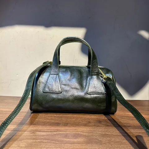 Retro Genuine Leather Boston Bag Women Vintage Vegetable Tanned Cowhide Top Handle Handbag Crossbody Shoulder Purse